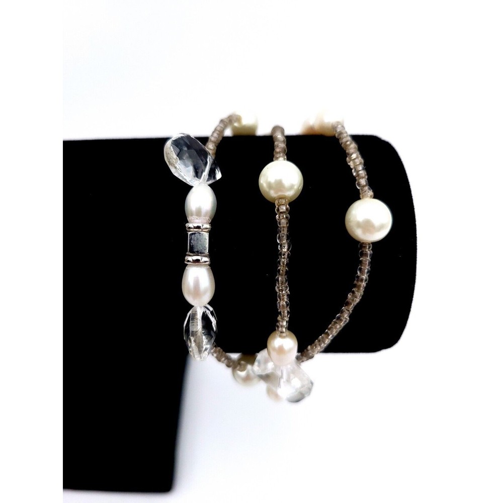 Mary Kay Pearl Bracelet Multi Strand Crystals & acrylic Seed Beads Silver Tone